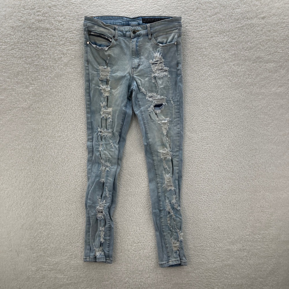 Rockstar Original Jeans Mens 34 Blue Skinny RSM200 Light Wash Grunge Distressed